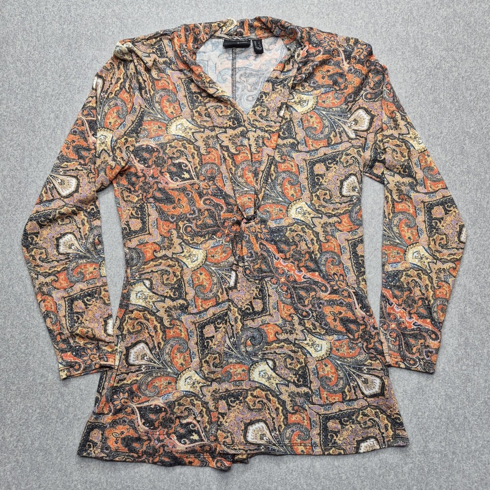 Attitudes by Renee Womens L Blouse Long Sleeve Abstract Paisley Print Rayon Top